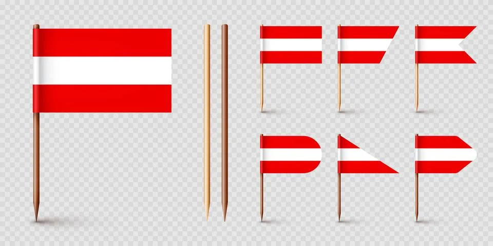 Realistic various Austrian toothpick flags. Souvenir from Austria. Wooden Stock-Illustration