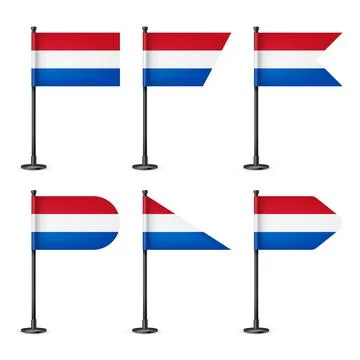 Realistic various Dutch table flags on a black steel pole. Souvenir from Stock Illustration