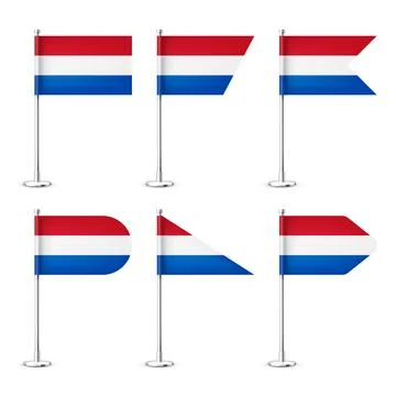Realistic various Dutch table flags on a chrome steel pole. Souvenir from Stock Illustration