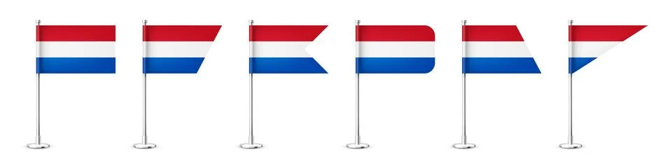 Realistic various Dutch table flags on a chrome steel pole. Souvenir from Stock Illustration