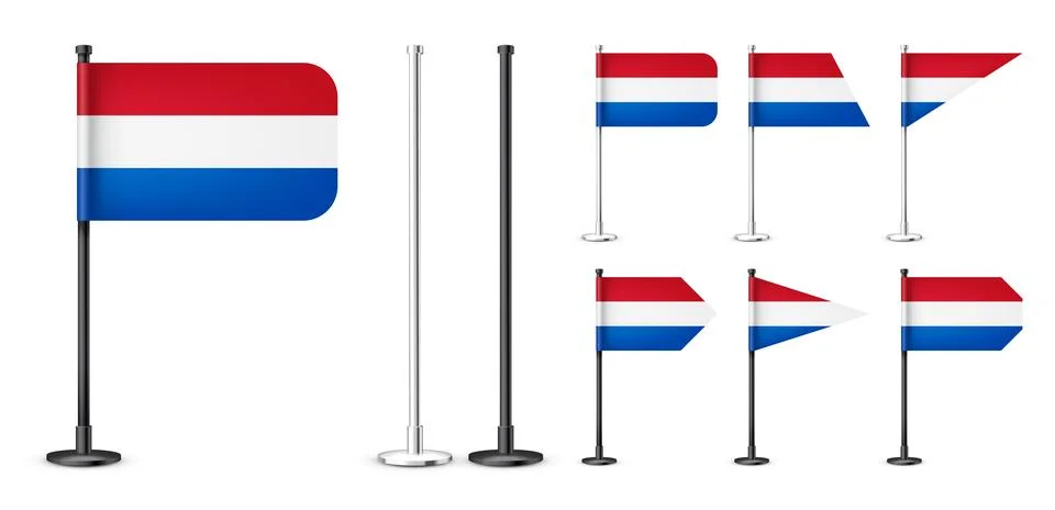Realistic various Dutch table flags on a black steel pole. Souvenir from Stock Illustration