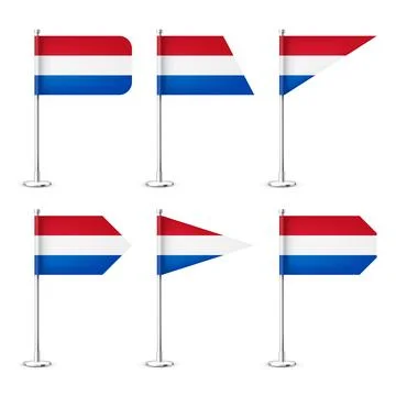 Realistic various Dutch table flags on a chrome steel pole. Souvenir from Stock Illustration