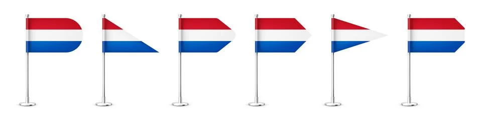 Realistic various Dutch table flags on a chrome steel pole. Souvenir from Stock Illustration