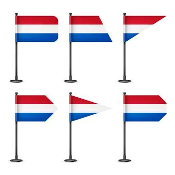 Realistic various Dutch table flags on a black steel pole. Souvenir from Stock Illustration