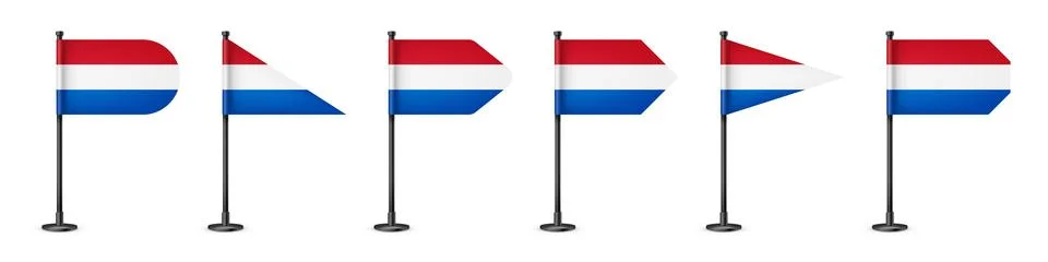 Realistic various Dutch table flags on a black steel pole. Souvenir from Stock Illustration