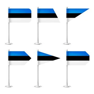 Realistic various Estonian table flags on a chrome steel pole. Souvenir from Stock Illustration