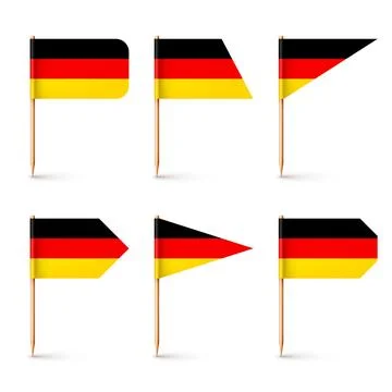 Realistic various German toothpick flags. Souvenir from Germany. Wooden Stock Illustration
