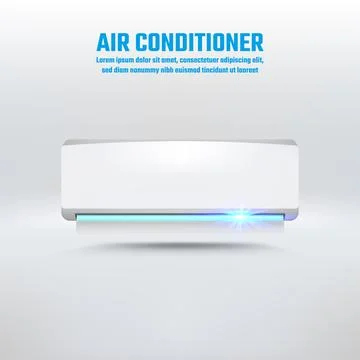 Realistic vector 3D air conditioner with modern design. Controlling temperature Stock Illustration