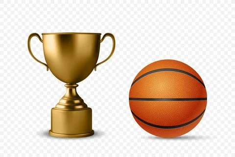 Realistic Vector 3d Blank Golden Champion Cup Icon with Basketball Set Closeup Stock Illustration