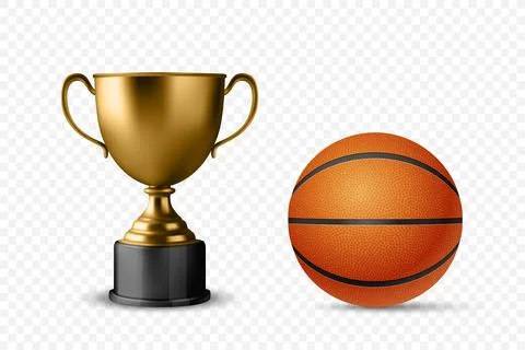Realistic Vector 3d Blank Golden Champion Cup Icon with Basketball Set Closeup Stock Illustration