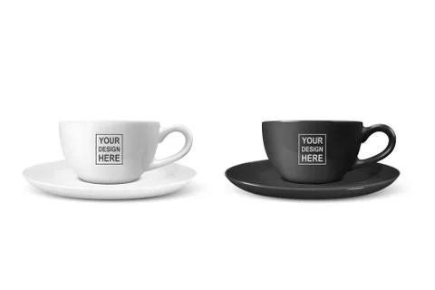 Realistic Vector 3d Blank White and Black Coffee Tea Cup, Mug Icon Closeup Illustrazione stock