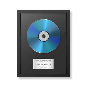 Realistic Vector 3d Blue CD and Label with Black Frame Isolated. Single Album Stock Illustration