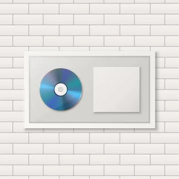 Realistic Vector 3d Blue CD, Packaging, Cover with White Frame on White Brick Illustrazione stock