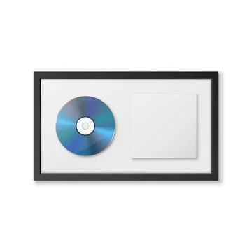 Realistic Vector 3d Blue CD, Label with Black CD Cover Frame Isolated. Single Stock Illustration