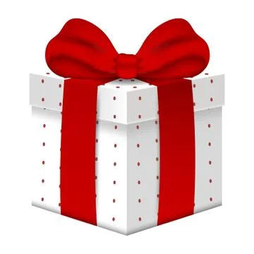 Realistic Vector 3d Gift Box with Red Bow isolated on white background. Vector. 스톡 일러스트