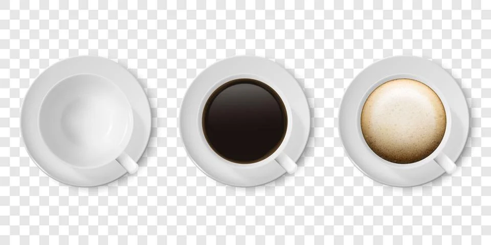 Realistic Vector 3d Glossy Blank White Coffee Cup or Mug Icon Set with Americano Stock Illustration