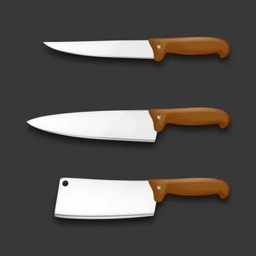 Realistic Vector 3d Kitchen Knives Set. Chef Knife, Cleaver, Utility Knife Stock Illustration