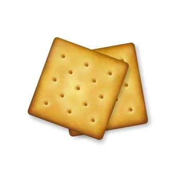 Realistic Vector 3d Square Delicious Salty Cookies Rustic, Cracker, Biscuit Set Stock Illustration