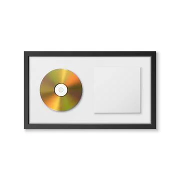 Realistic Vector 3d Yellow Golden CD, Label with Black CD Cover Frame Isolated Stock Illustration