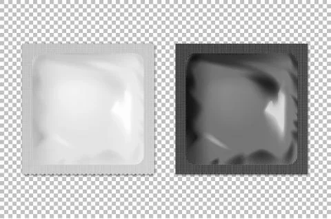 Realistic vector blank white and black foil wet wipes, food packing or condom Stock-Illustration