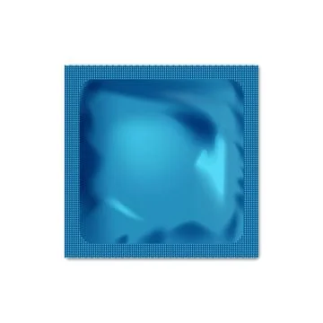 Realistic Vector Blue Condom or Sachet Package in Square Foil Wrapper Isolated Stock Illustration