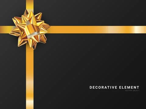 Realistic vector bow isolated on black background. Golden gift bows for cards Stock-Illustration