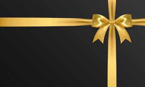 Realistic vector bow isolated on black background. Golden gift bows for cards Stock Illustration