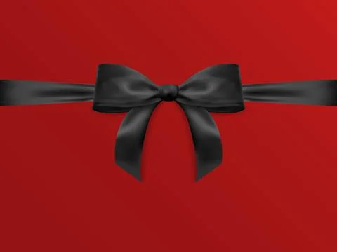 Realistic vector bow isolated on red background. Black gift bows for cards, p Stock-Illustration