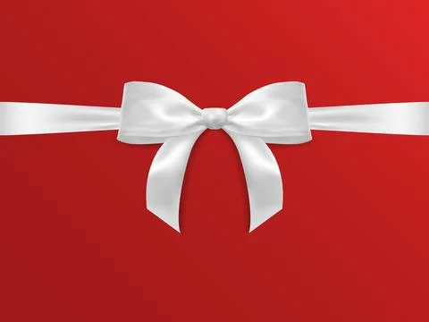Realistic vector bow isolated on red background. White gift bows for cards, p Stock-Illustration