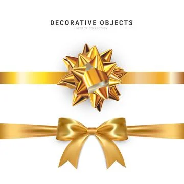 Realistic vector bow isolated on white background. Golden gift bows for cards イラスト素材