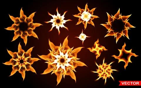 Realistic vector burning black fire flame stars Stock Illustration