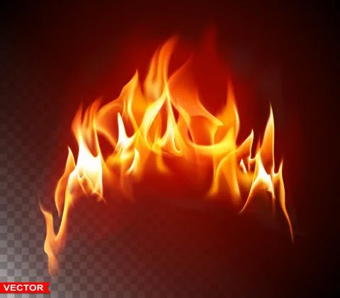 Realistic vector burning fire flame bright element Illustrazione stock