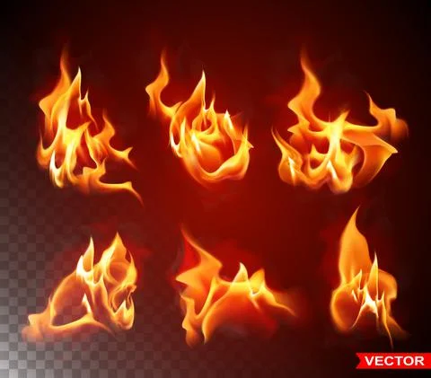 Realistic vector burning fire flame bright element Illustrazione stock