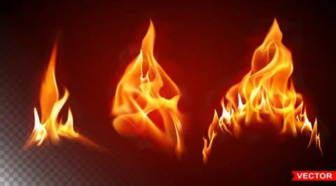 Realistic vector burning fire flame bright element Illustrazione stock