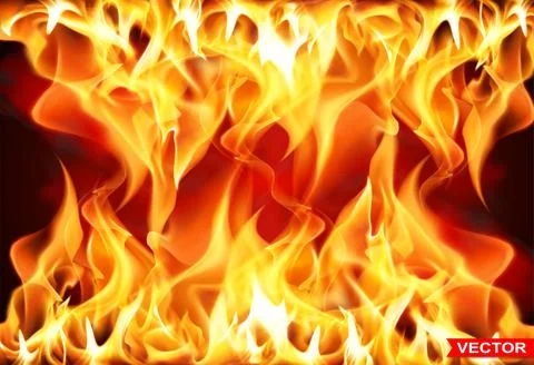 Realistic vector burning fire flame bright element Illustrazione stock
