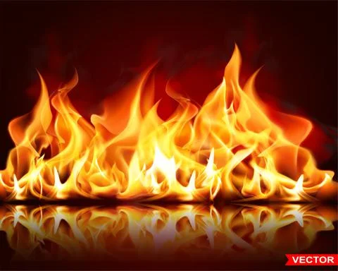 Realistic vector burning fire flame bright element Illustrazione stock