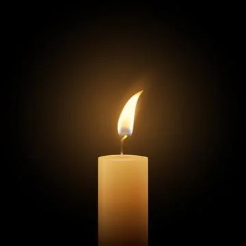 Realistic Vector Candle Flame Clipart on Dark Background. Single Wax Pillar Stock Illustration