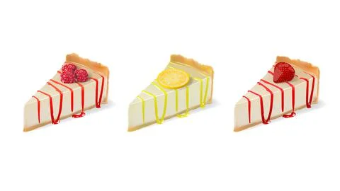 Realistic vector cheesecake slices with raspberry lemon and strawberry fillings Stock Illustration