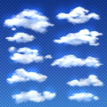 Realistic vector clouds isolated on checkered background Stock Illustration