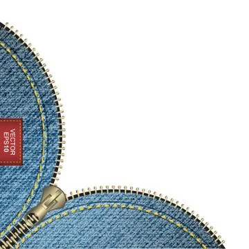 Realistic vector denim background with stitch effect and zipper 스톡 일러스트