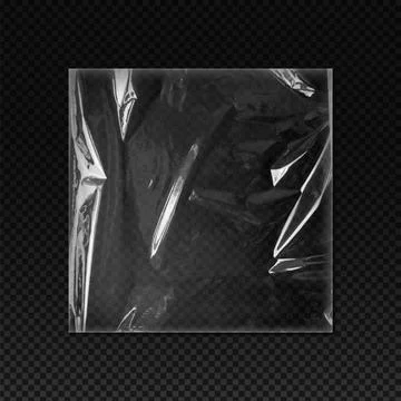 Realistic vector design of crumpled plastic packaging on isolated black Stockillustratie