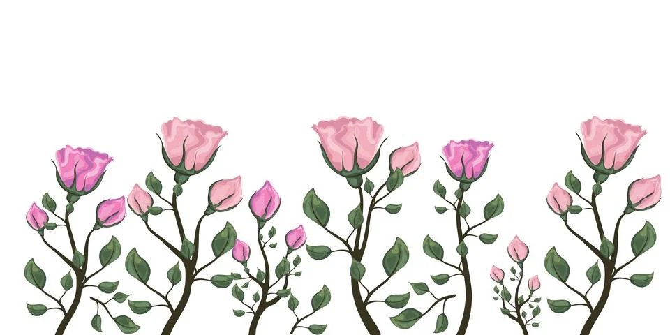 Realistic vector elements set of pink roses. Pink rose flower bud and open fl Stock Illustration
