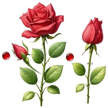 Realistic vector elements set of red roses 스톡 일러스트