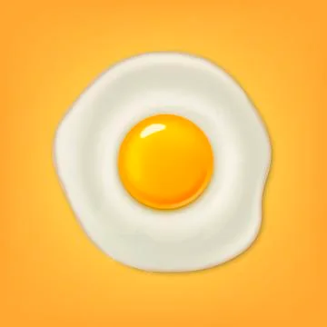 Realistic vector fried egg icon on yellow background. Design template. Illustrazione stock