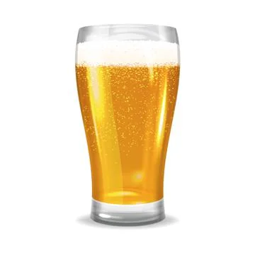 Realistic vector glass of beer with drops and gold beer bubbles Stock Illustration