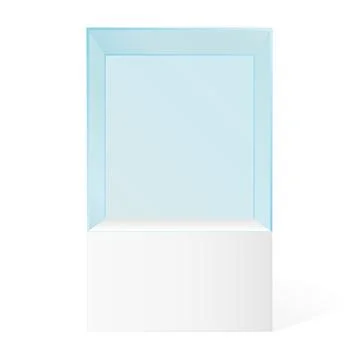 Realistic vector glass square showcase. Empty glass box in room Stock Illustration