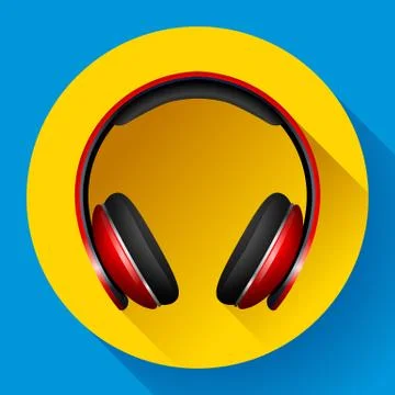 Realistic Vector headphones icon. Flat design style. Illustrazione stock