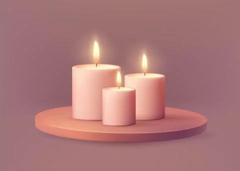 A realistic vector illustration of a bright scented candles with a glowing .. Stock Illustration