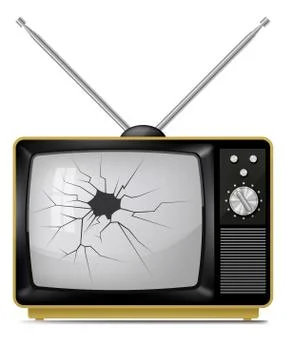 Realistic vector illustration of broken, damaged  retro portable TV, televisi Ilustración de archivo