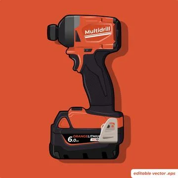 Realistic vector illustration of cordless impact drill screw driver in orange Illustrazione stock